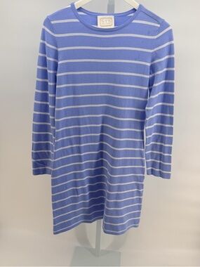 Sail to Sable Sweater knit blue and white striped dress